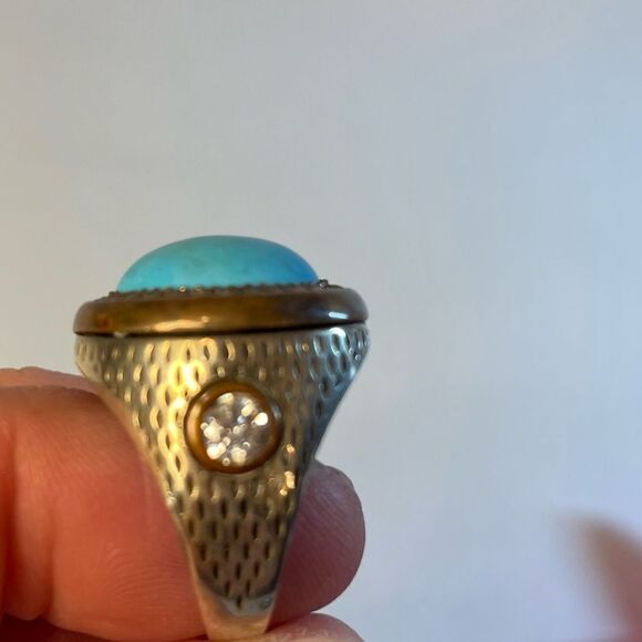 Turquoise and Zircon Stone Turkish Handmade Jewelry 925 Sterling Silver 8+ - Picture 6 of 12